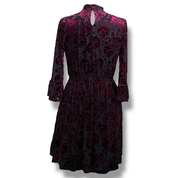 Modcloth Womens Very Visionary Dress Sz Medium Merlot Red Burnout Velvet Floral - Picture 10 of 12